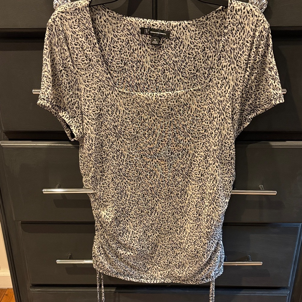 INC Gray Leopard Print Blouse